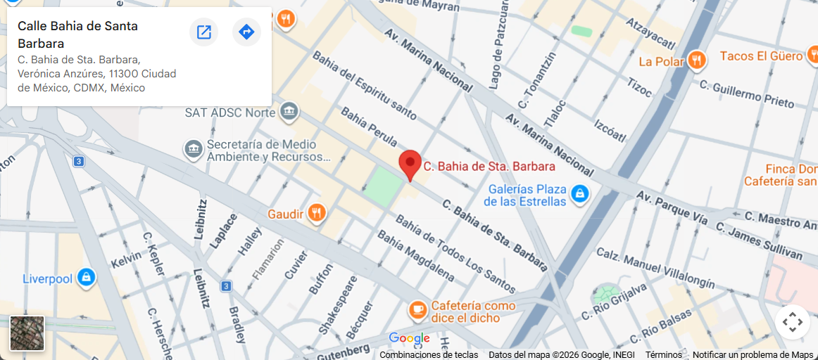Mapa de ubicación del Centro de Atención, Bahía de Santa Bárbara 145, PB-A, Col. Verónica Anzures, Ciudad de México